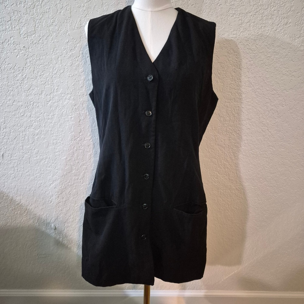 Banana Republic Wool Button Front Dress 12 Black Made in Italy 90s Minimalist